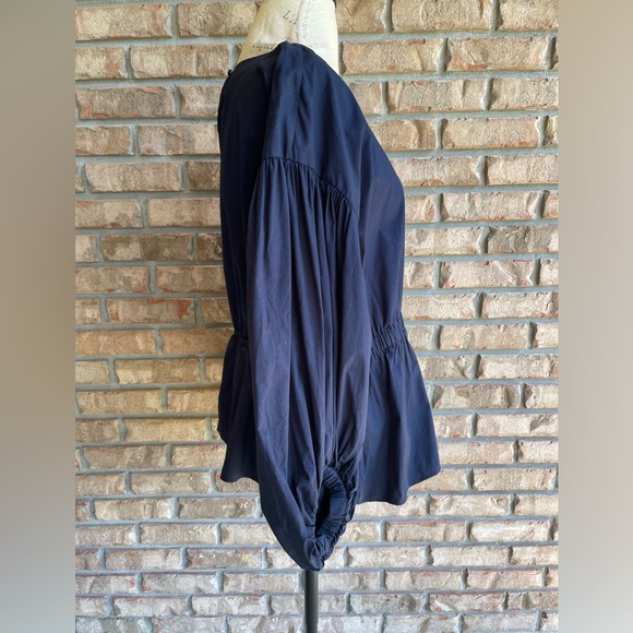 Banana Republic Navy 100% Cotton Cinched Puffy Sleeve Top. - Picture 2 of 8